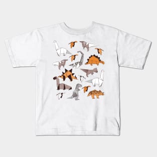 Origami dino friends // print // orange white and beige dinosaurs Kids T-Shirt